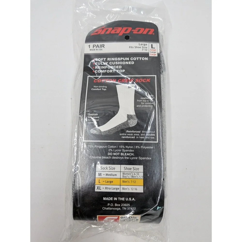 Snap-on Tools Mens Cotton Crew Socks 3 Pair Bundle Gray Cushioned Work Socks L